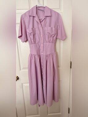 '80's CAROL ANDERSON lilac Shirt Waist belted Dress - Vintage size 5/6